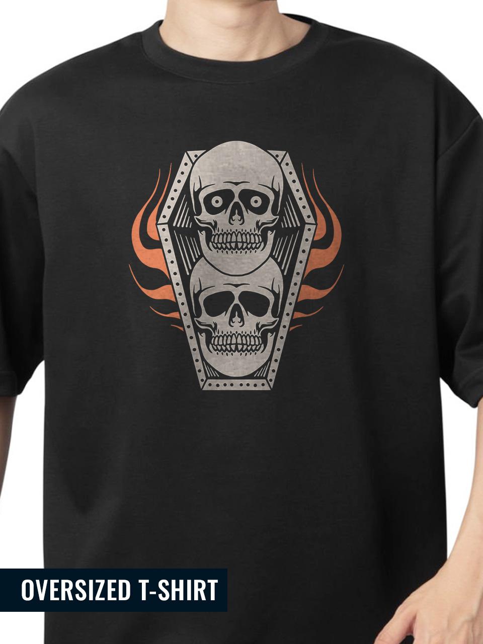 Shadowed Twin Skulls Oversized T-Shirt
